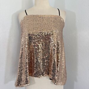 Haoduoyi Tank‎ Top Womens S Golden Sequins Feminine Disco Party Y2K